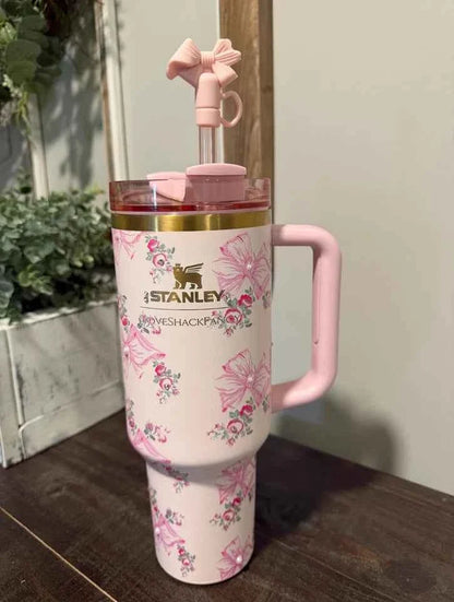 Short Title: Stanley x LoveShackFancy Quencher 40 oz Pink Butterfly Tumbler